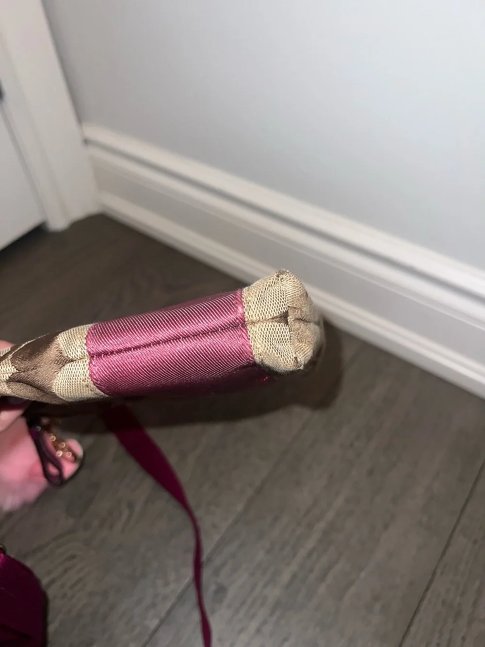 Coach Brown Signature Crossbody with Pink Trim and Pom Charm - Picture 11 of 11